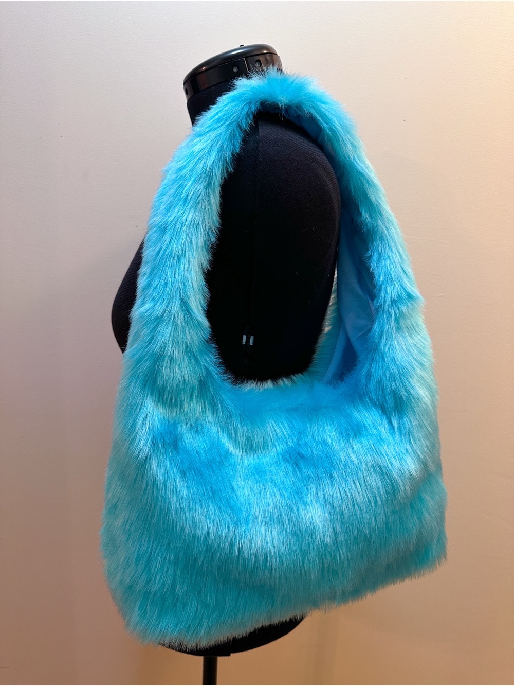 Handmade Bright Blue Faux Fuzzy Funky Fun Fur Mini Shoulder Bag